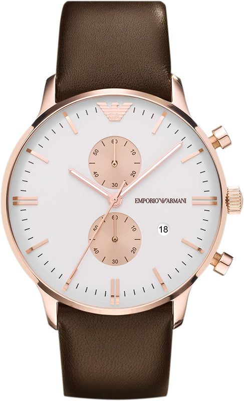 Emporio Armani Gianni Classic Chronograph White Dial Brown Leather Strap Watch For Men - AR0398 Buy Now By Emporio Armani