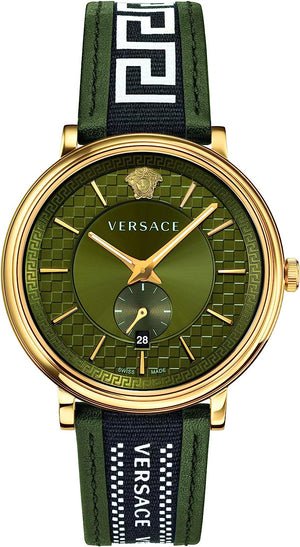 Versace V-Circle Quartz Green Dial Green Leather Strap Watch for Men - VEBQ01519 Buy Now By Versace