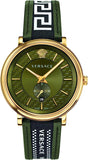 Versace V-Circle Quartz Green Dial Green Leather Strap Watch for Men - VEBQ01519 Buy Now By Versace