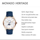 Movado Heritage Celestograf White Mother of Pearl Dial Blue Leather Strap Watch For Women - 3650011 Buy Now By Movado