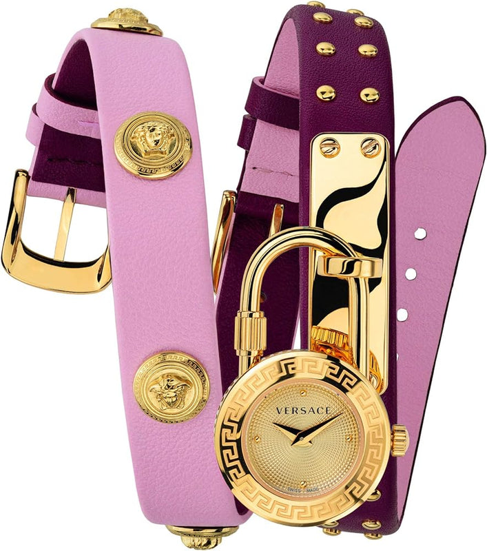 Versace Medusa Lock Icon Gold Dial Red Leather Strap Watch for Women - VEDW00319 Buy Now By Versace