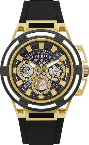 Guess Matrix Multifunction Gold Dial Black Rubber Strap Watch For Men - GW0423G2 Buy Now By Guess