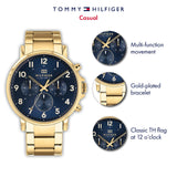 Tommy Hilfiger Daniel Chronograph Blue Dial Gold Steel Strap Watch for Men - 1710384 Buy Now By Tommy Hilfiger