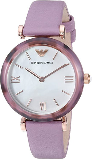 Emporio Armani Gianni Mother of Pearl Dial Purple Leather Strap Watch For Women - AR11003 Buy Now By Emporio Armani