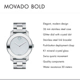 Movado Bold Crystal Dot Silver Dial Silver Steel Strap Watch For Women - 3600334 Buy Now By Movado