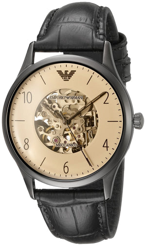 Emporio Armani Meccanico White Dial Black Leather Strap Watch For Men - AR1923 Buy Now By Emporio Armani
