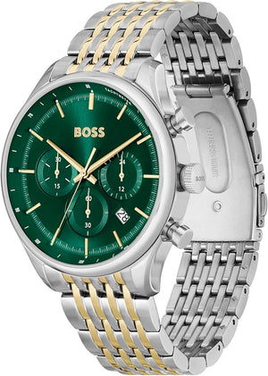 Hugo Boss Gregor Chronograph Green Dial Two Tone Steel Strap Watch For Men - 1514081 Buy Now By Hugo Boss