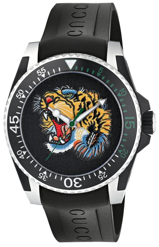 Gucci Dive Tiger Black Dial Black Rubber Strap Watch For Men - YA136318 Buy Now By Gucci