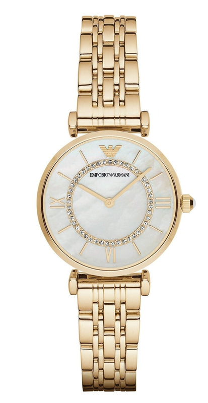 Emporio Armani Gianni T Bar White Mother of Pearl Dial Gold Steel Strap Watch For Women - AR1907 Buy Now By Emporio Armani