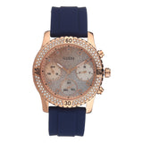 Guess Confetti Diamonds Gold Dial Blue Rubber Strap Watch For Women - W1098L6 Buy Now By Guess