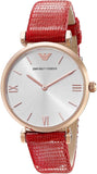 Emporio Armani Gianni T Bar Silver Dial Red Leather Strap Watch For Women - AR1876 Buy Now By Emporio Armani