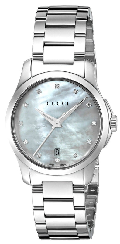 Gucci G Timeless Diamonds Mother of Pearl Dial Silver Steel Strap Watch For Women - YA126542 Buy Now By Gucci