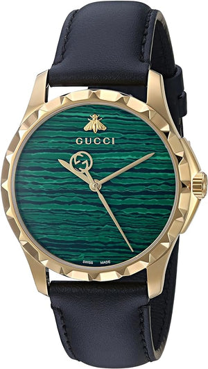 Gucci Le Marche Des Merveilles Quartz Green Dial Black Leather Strap Watch For Women - YA126463 Buy Now By Gucci