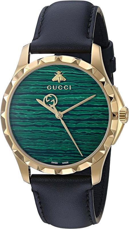 Gucci Le Marche Des Merveilles Quartz Green Dial Black Leather Strap Watch For Women - YA126463 Buy Now By Gucci
