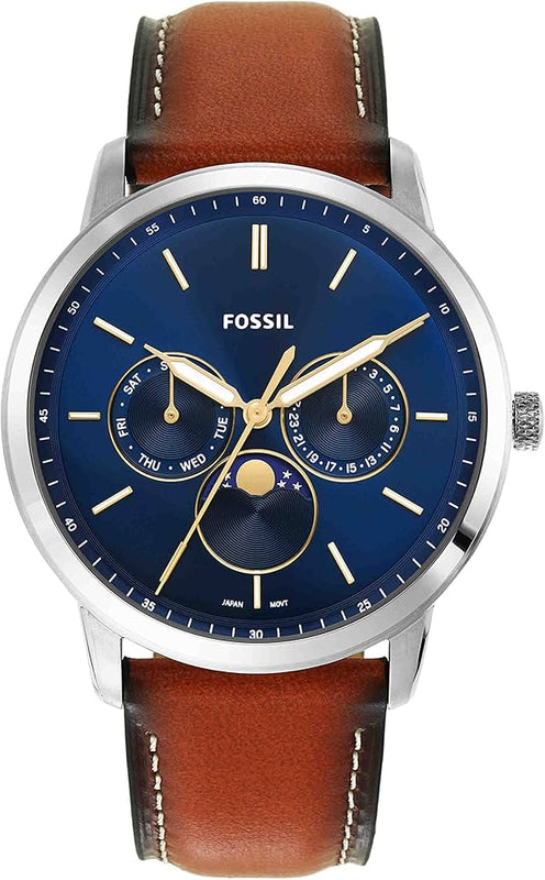 Fossil Neutra Minimalist Moonphase Blue Dial Brown Leather Strap Watch for Men - FS5903 Buy Now By Fossil
