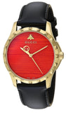 Gucci G Timeless Coral Red Dial Black Leather Strap Watch For Men - YA126464 Buy Now By Gucci