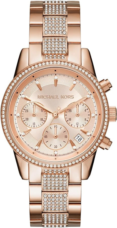 Michael Kors Ritz Chronograph Rose Gold Dial Rose Gold Steel Strap Watch For Women - MK6485 Buy Now By Michael Kors