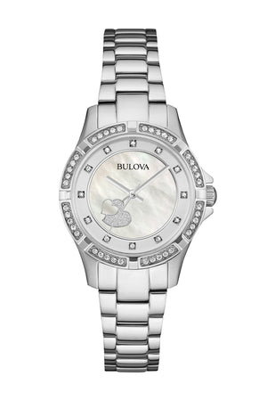 Bulova Crystal Silver Dial Silver Steel Strap Watch for Women - 96L226 Buy Now By Bulova