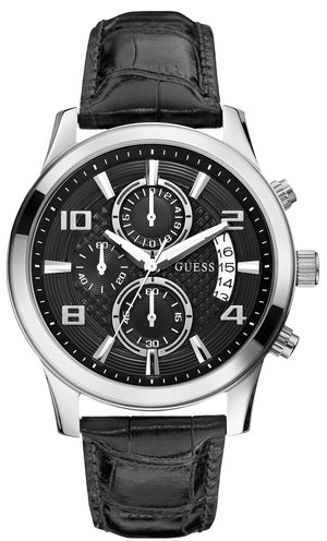 Guess Exec Chronograph Quartz Black Dial Black Leather Strap Watch for Men - W0076G1 Buy Now By Guess
