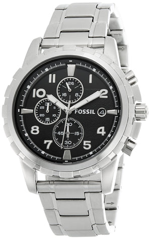 Fossil Dean Chronograph Black Dial Silver Steel Strap Watch for Men - FS4542 Buy Now By Fossil