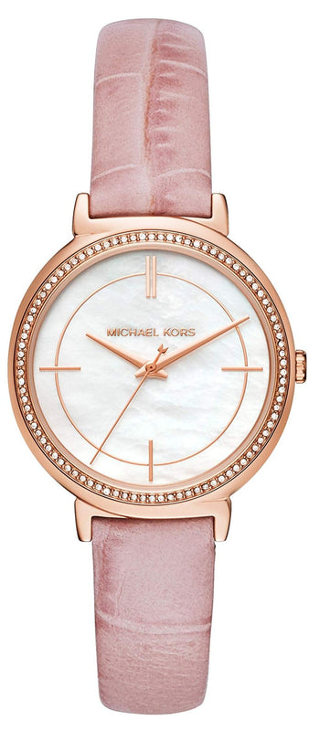 Michael Kors Cinthia Mother of Pearl Dial Pink Leather Strap Watch for Women - MK2663 Buy Now By Michael Kors