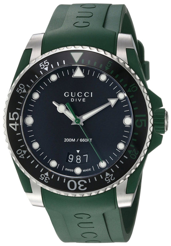 Gucci Dive Black Dial Green Rubber Strap Watch For Men - YA136310 Buy Now By Gucci
