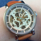 Fossil Boyfriend Automatic Skeleton Silver Dial Brown Leather Strap Watch for Women - ME3109 Buy Now By Fossil