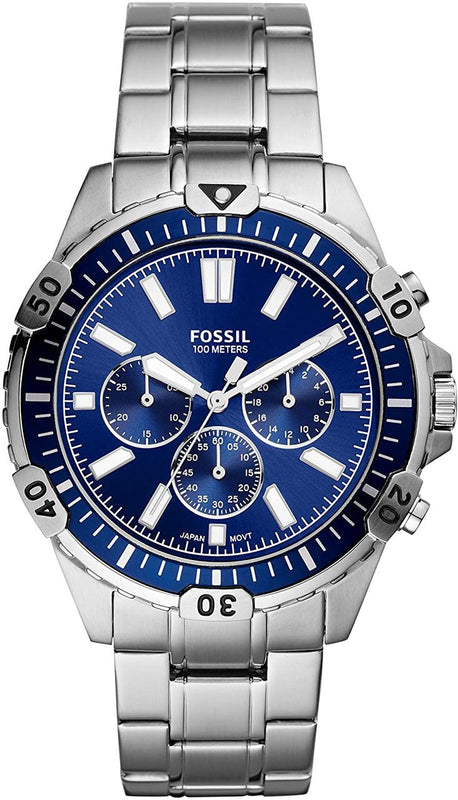 Fossil Garrett Chronograph Blue Dial Silver Steel Strap Watch for Men - FS5623 Buy Now By Fossil