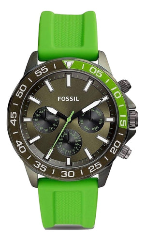 Fossil Bannon Chronograph Grey Dial Green Silicone Strap Watch for Men - BQ2501 Buy Now By Fossil