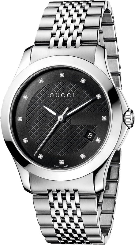 Gucci G Timeless Diamonds Black Dial Silver Steel Strap Watch For Men - YA126405 Buy Now By Gucci
