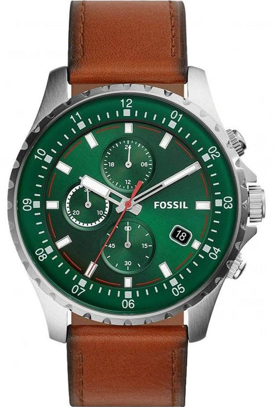 Fossil Dillinger Luggage Chronograph Green Dial Brown Leather Strap Watch for Men - FS5734 Buy Now By Fossil