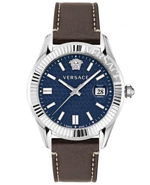 Versace Greca Time Quartz Blue Dial Brown Leather Strap Watch For Men - VE3K00122 Buy Now By Versace