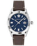 Versace Greca Time Quartz Blue Dial Brown Leather Strap Watch For Men - VE3K00122 Buy Now By Versace