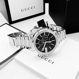Gucci G Chrono Black Dial Silver Steel Strap Watch For Men - YA101204 Buy Now By Gucci