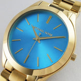 Michael Kors Slim Runway Blue Dial Gold Steel Strap Watch for Women - MK3265 Buy Now By Michael Kors