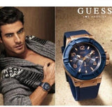 Guess Rigor Blue Dial Blue Silicone Strap Watch For Men - W0247G3 Buy Now By Guess
