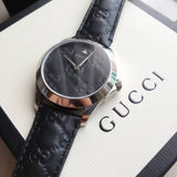 Gucci G Timeless Quartz Black Dial Black Leather Strap Watch For Men - YA1264031