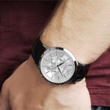 Emporio Armani Classic Chronograph Silver Dial Black Leather Strap Watch For Men - AR2432 Buy Now By Emporio Armani