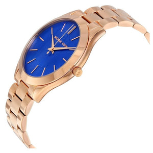 Michael Kors Slim Runway Quartz Blue Dial Rose Gold Steel Strap Watch For Women - MK3494 Buy Now By Michael Kors
