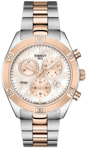 Tissot PR 100 Sport Chic Chronograph Mother of Pearl Dial Two Tone Steel Strap Watch for Women - T101.917.22.151.00 Buy Now By Tissot