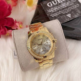 Guess Confetti Diamonds Silver Dial Gold Steel Strap Watch for Women - W0774L5 Buy Now By Guess