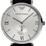 Emporio Armani Retro Analog Quartz Silver Dial Black Leather Strap Watch For Men - AR1674 Buy Now By Emporio Armani