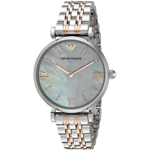 Emporio Armani Gianni T-Bar Mother of Pearl Dial Two Tone Steel Strap Watch For Women - AR1987 Buy Now By Emporio Armani