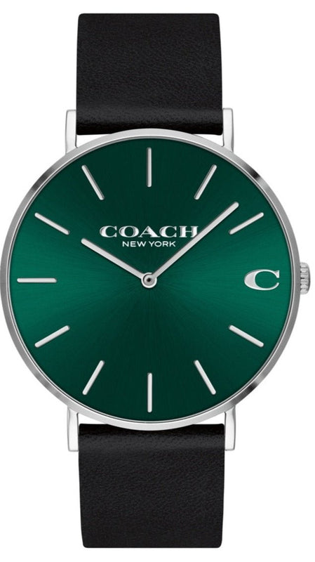 Coach Charles Green Dial Black Leather Strap Watch for Men - 14602436 Buy Now By Coach