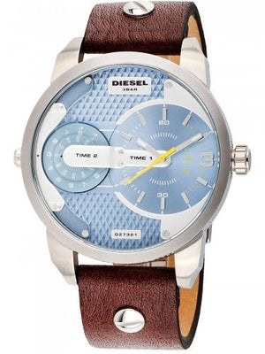 Diesel Mini Daddy LIght Blue Dial Brown Leather Strap Watch For Men - DZ7321 Buy Now By Diesel