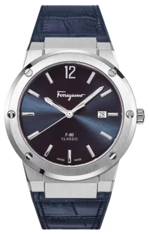 Salvatore Ferragamo F-80 Classic Blue Dial Blue Leather Strap Watch for Men - SFDT00719 Buy Now By Salvatore Ferragamo