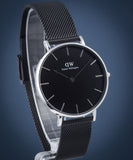 Daniel Wellington Petite Ashfield Black Dial Black Mesh Strap Watch For Women - DW00100308