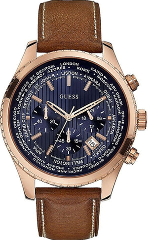 Guess Persuit Chronograph Blue Dial Brown Leather Strap Watch for Men - W0500G1 Buy Now By Guess
