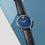 Movado Museum Classic Blue Dial Black Leather Strap Watch for Men - 0607197 Buy Now By Movado