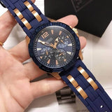 Guess Oasis Blue Dial Blue & Rose Gold Stainless Steel Strap Watch For Men - W0366G4 Buy Now By Guess